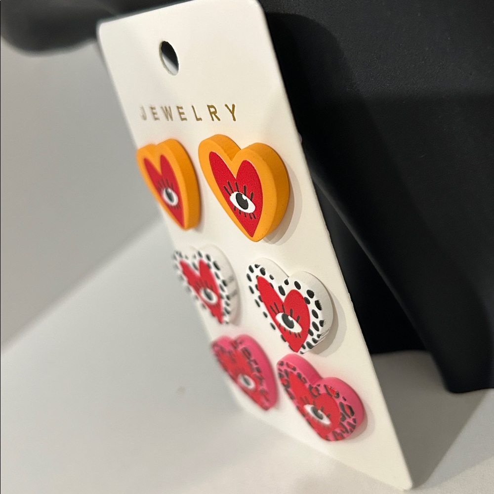 Heart Evil Eye Earrings Set - Picture 2 of 2